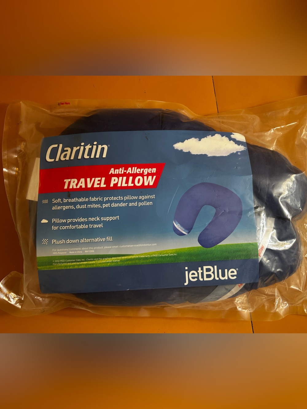 NIB!Sealed!Claritin Anti-Allergen Travel Pillow JetBlue Co-Branded Collectible